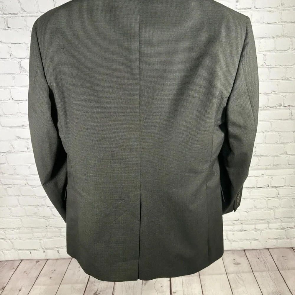 VTG Jos A Bank Business Express 100% Wool Green/Blue Check Blazer Jacket 43R - Picture 4 of 11
